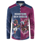 Roosters-Sea Eagles Rugby Custom Button Sweatshirt Half Grunge Style
