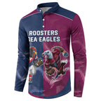 Roosters-Sea Eagles Rugby Custom Button Sweatshirt Half Grunge Style
