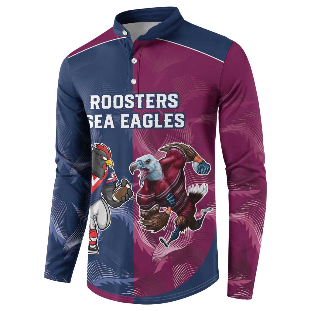 Roosters-Sea Eagles Rugby Custom Button Sweatshirt Half Grunge Style