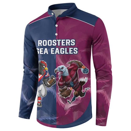 Roosters-Sea Eagles Rugby Custom Button Sweatshirt Half Grunge Style