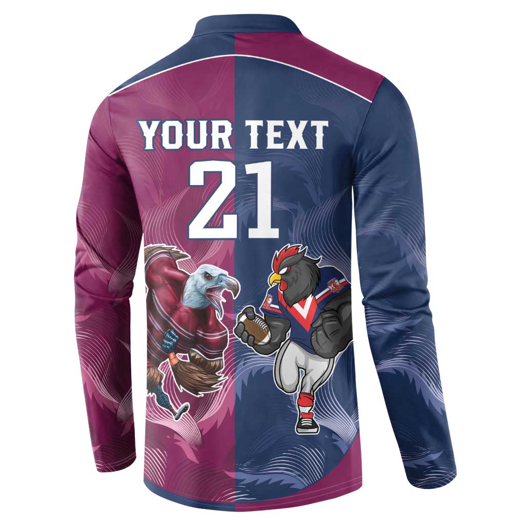Roosters-Sea Eagles Rugby Custom Button Sweatshirt Half Grunge Style