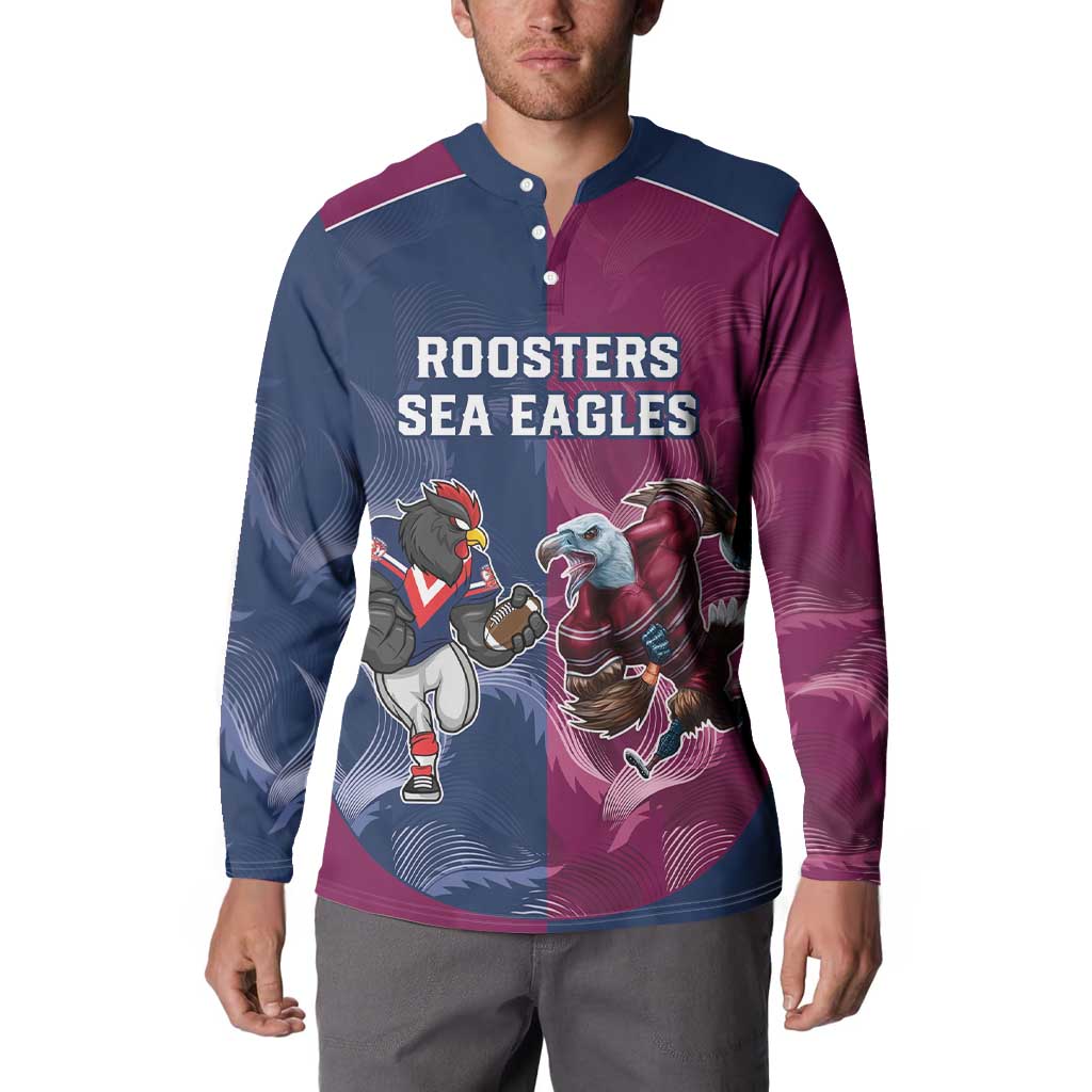 Roosters-Sea Eagles Rugby Custom Button Sweatshirt Half Grunge Style