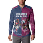 Roosters-Sea Eagles Rugby Custom Button Sweatshirt Half Grunge Style