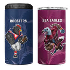 Roosters-Sea Eagles Rugby Custom 4 in 1 Can Cooler Tumbler Half Grunge Style