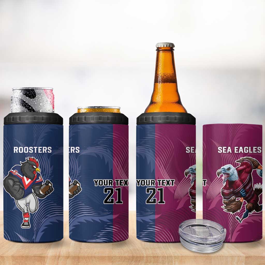 Roosters-Sea Eagles Rugby Custom 4 in 1 Can Cooler Tumbler Half Grunge Style