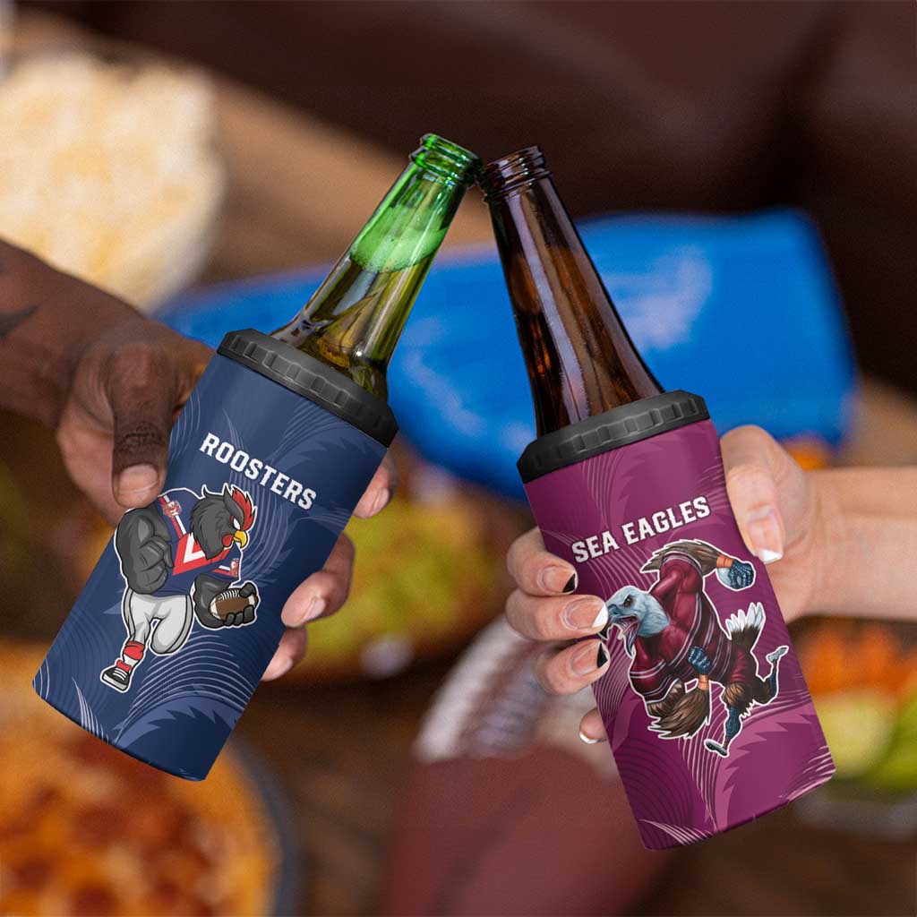 Roosters-Sea Eagles Rugby Custom 4 in 1 Can Cooler Tumbler Half Grunge Style