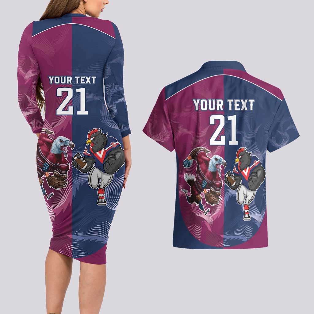 Roosters-Sea Eagles Rugby Custom Couples Matching Long Sleeve Bodycon Dress and Hawaiian Shirt Half Grunge Style