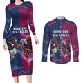 Roosters-Sea Eagles Rugby Custom Couples Matching Long Sleeve Bodycon Dress and Long Sleeve Button Shirt Half Grunge Style