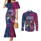 Roosters-Sea Eagles Rugby Custom Couples Matching Mermaid Dress and Long Sleeve Button Shirt Half Grunge Style