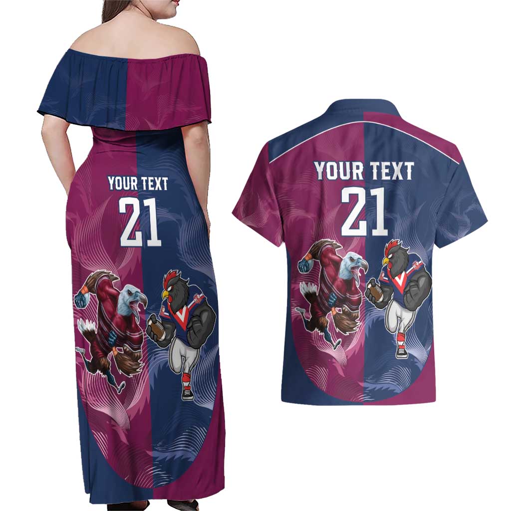 Roosters-Sea Eagles Rugby Custom Couples Matching Off Shoulder Maxi Dress and Hawaiian Shirt Half Grunge Style