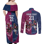 Roosters-Sea Eagles Rugby Custom Couples Matching Off Shoulder Maxi Dress and Long Sleeve Button Shirt Half Grunge Style