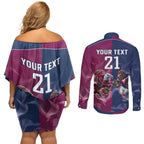 Roosters-Sea Eagles Rugby Custom Couples Matching Off Shoulder Short Dress and Long Sleeve Button Shirt Half Grunge Style