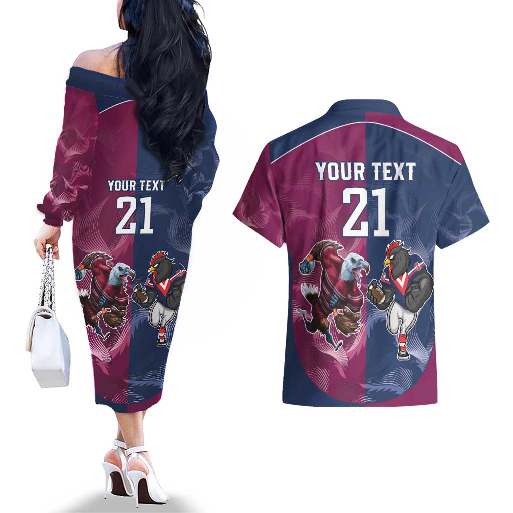 Roosters-Sea Eagles Rugby Custom Couples Matching Off The Shoulder Long Sleeve Dress and Hawaiian Shirt Half Grunge Style