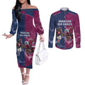Roosters-Sea Eagles Rugby Custom Couples Matching Off The Shoulder Long Sleeve Dress and Long Sleeve Button Shirt Half Grunge Style