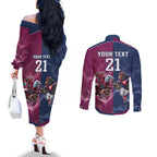 Roosters-Sea Eagles Rugby Custom Couples Matching Off The Shoulder Long Sleeve Dress and Long Sleeve Button Shirt Half Grunge Style