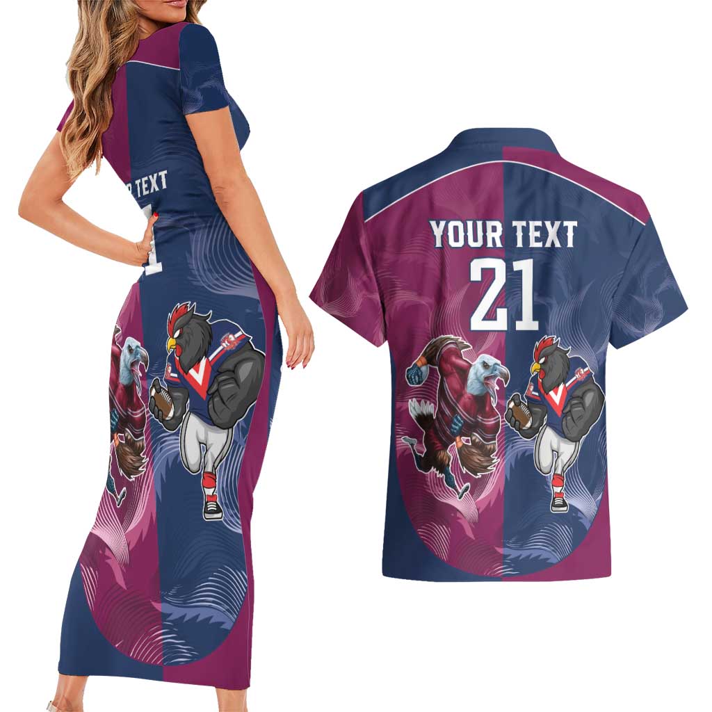 Roosters-Sea Eagles Rugby Custom Couples Matching Short Sleeve Bodycon Dress and Hawaiian Shirt Half Grunge Style