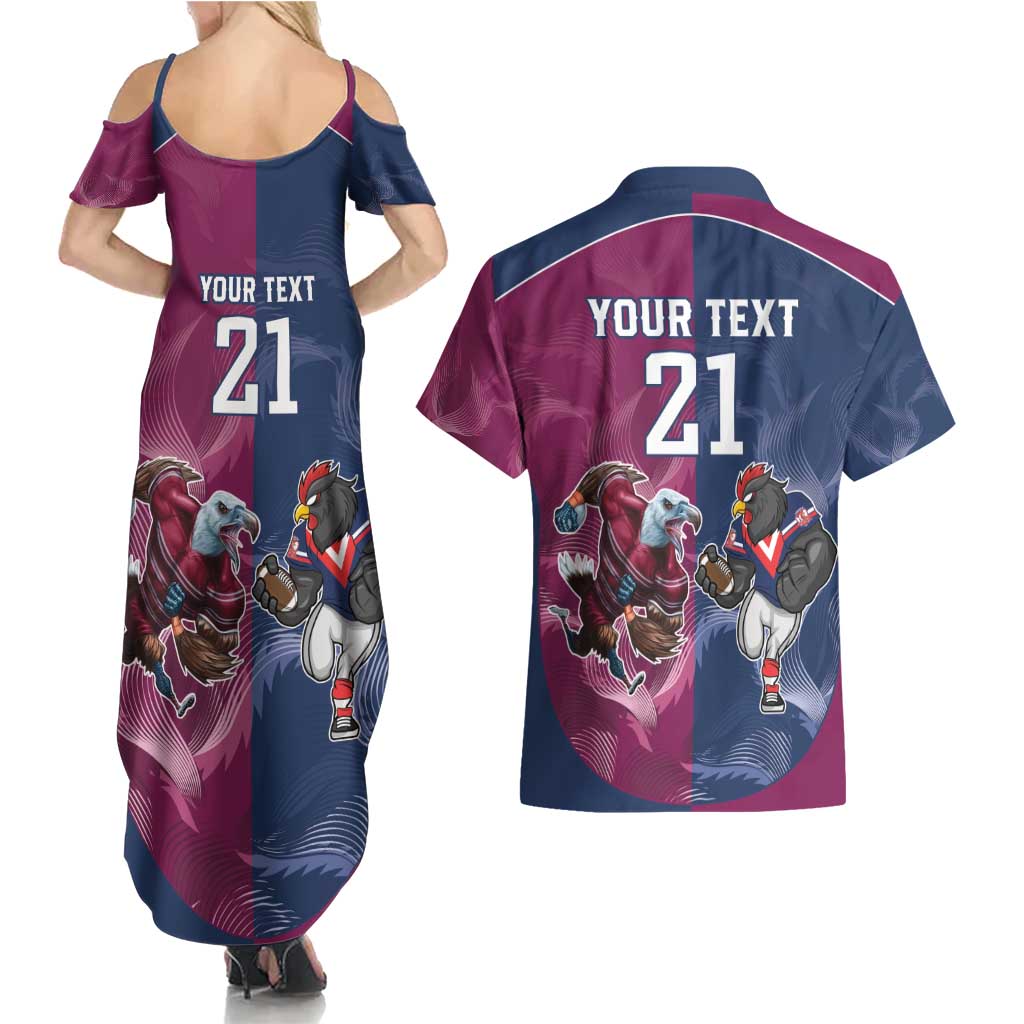 Roosters-Sea Eagles Rugby Custom Couples Matching Summer Maxi Dress and Hawaiian Shirt Half Grunge Style