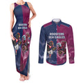 Roosters-Sea Eagles Rugby Custom Couples Matching Tank Maxi Dress and Long Sleeve Button Shirt Half Grunge Style