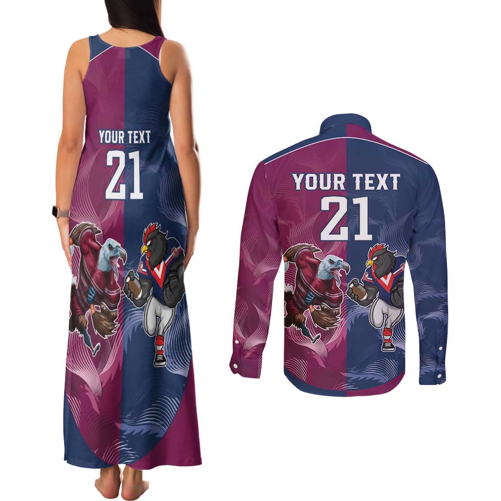 Roosters-Sea Eagles Rugby Custom Couples Matching Tank Maxi Dress and Long Sleeve Button Shirt Half Grunge Style