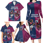 Roosters-Sea Eagles Rugby Custom Family Matching Long Sleeve Bodycon Dress and Hawaiian Shirt Half Grunge Style