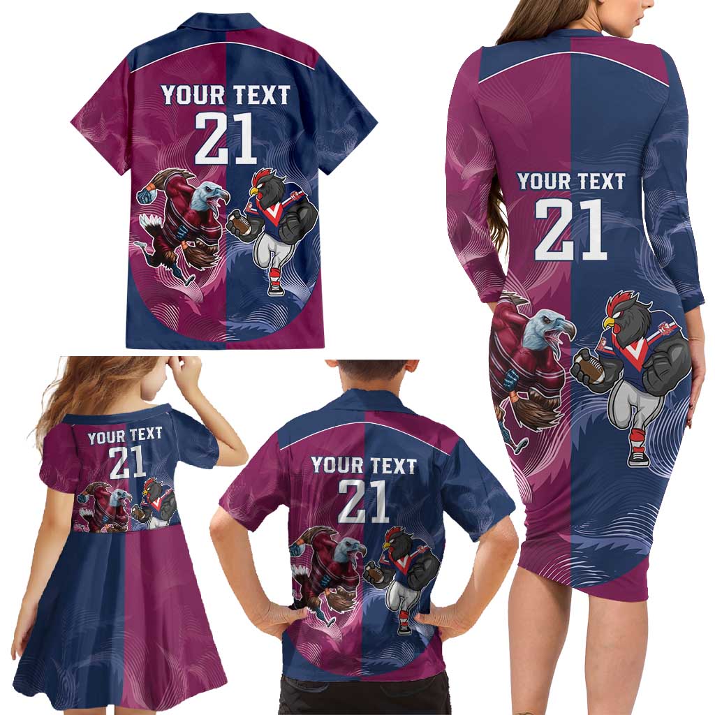 Roosters-Sea Eagles Rugby Custom Family Matching Long Sleeve Bodycon Dress and Hawaiian Shirt Half Grunge Style