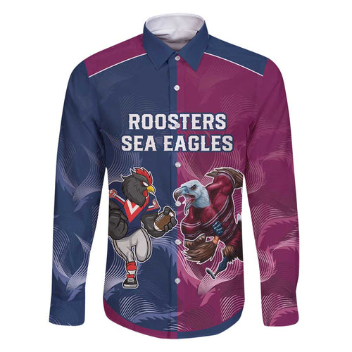 Roosters-Sea Eagles Rugby Custom Family Matching Long Sleeve Bodycon Dress and Hawaiian Shirt Half Grunge Style