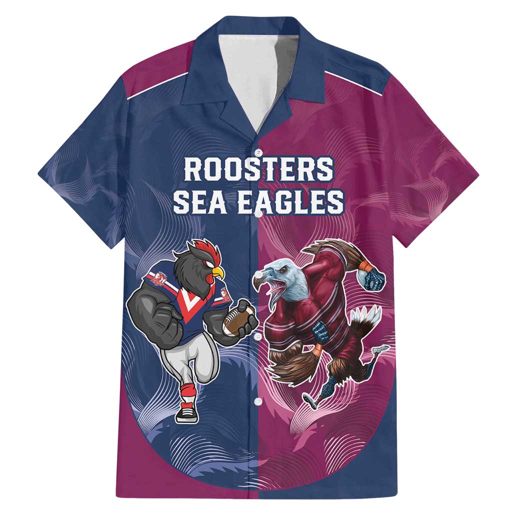 Roosters-Sea Eagles Rugby Custom Family Matching Mermaid Dress and Hawaiian Shirt Half Grunge Style