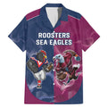 Roosters-Sea Eagles Rugby Custom Family Matching Mermaid Dress and Hawaiian Shirt Half Grunge Style