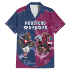Roosters-Sea Eagles Rugby Custom Family Matching Mermaid Dress and Hawaiian Shirt Half Grunge Style