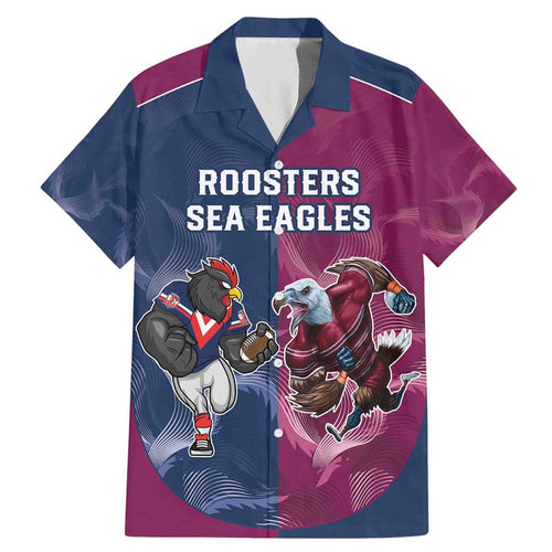 Roosters-Sea Eagles Rugby Custom Family Matching Mermaid Dress and Hawaiian Shirt Half Grunge Style