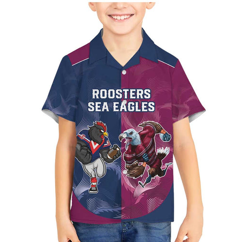 Roosters-Sea Eagles Rugby Custom Family Matching Mermaid Dress and Hawaiian Shirt Half Grunge Style