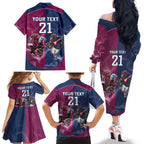 Roosters-Sea Eagles Rugby Custom Family Matching Off The Shoulder Long Sleeve Dress and Hawaiian Shirt Half Grunge Style
