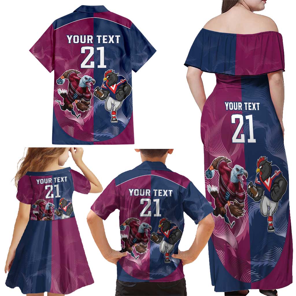Roosters-Sea Eagles Rugby Custom Family Matching Off Shoulder Maxi Dress and Hawaiian Shirt Half Grunge Style