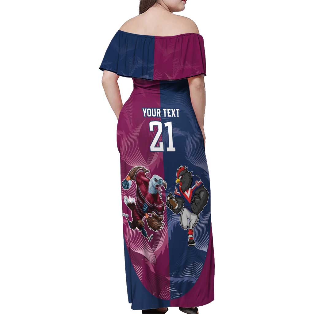 Roosters-Sea Eagles Rugby Custom Family Matching Off Shoulder Maxi Dress and Hawaiian Shirt Half Grunge Style