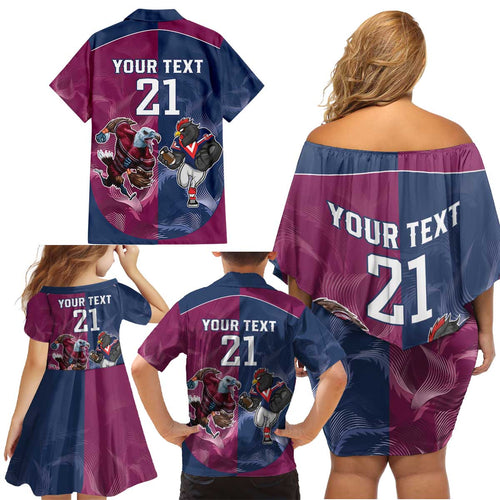 Roosters-Sea Eagles Rugby Custom Family Matching Off Shoulder Short Dress and Hawaiian Shirt Half Grunge Style