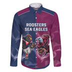 Roosters-Sea Eagles Rugby Custom Family Matching Off Shoulder Short Dress and Hawaiian Shirt Half Grunge Style