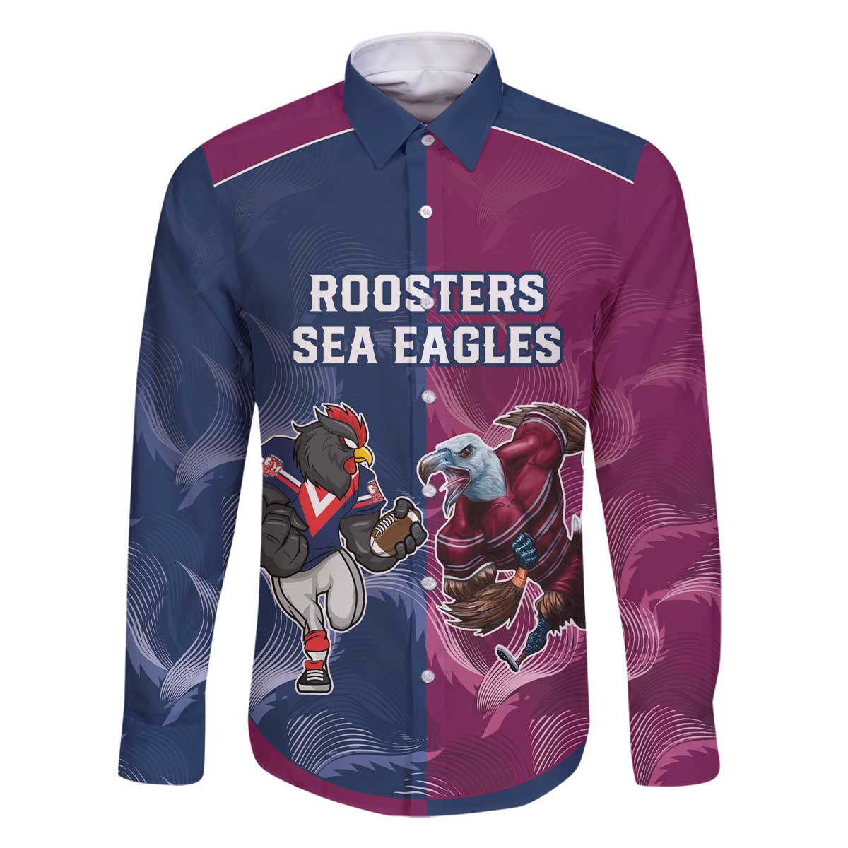 Roosters-Sea Eagles Rugby Custom Family Matching Off Shoulder Short Dress and Hawaiian Shirt Half Grunge Style