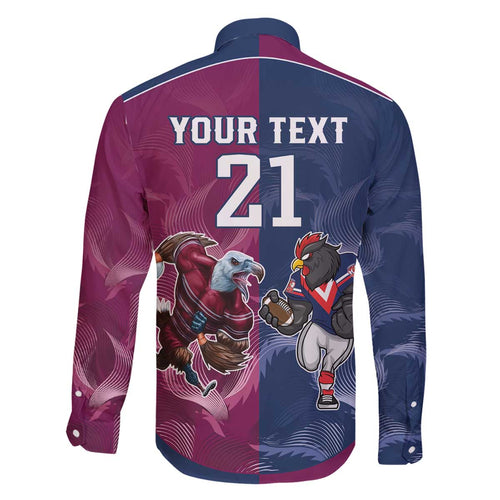 Roosters-Sea Eagles Rugby Custom Family Matching Off Shoulder Short Dress and Hawaiian Shirt Half Grunge Style