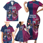 Roosters-Sea Eagles Rugby Custom Family Matching Short Sleeve Bodycon Dress and Hawaiian Shirt Half Grunge Style
