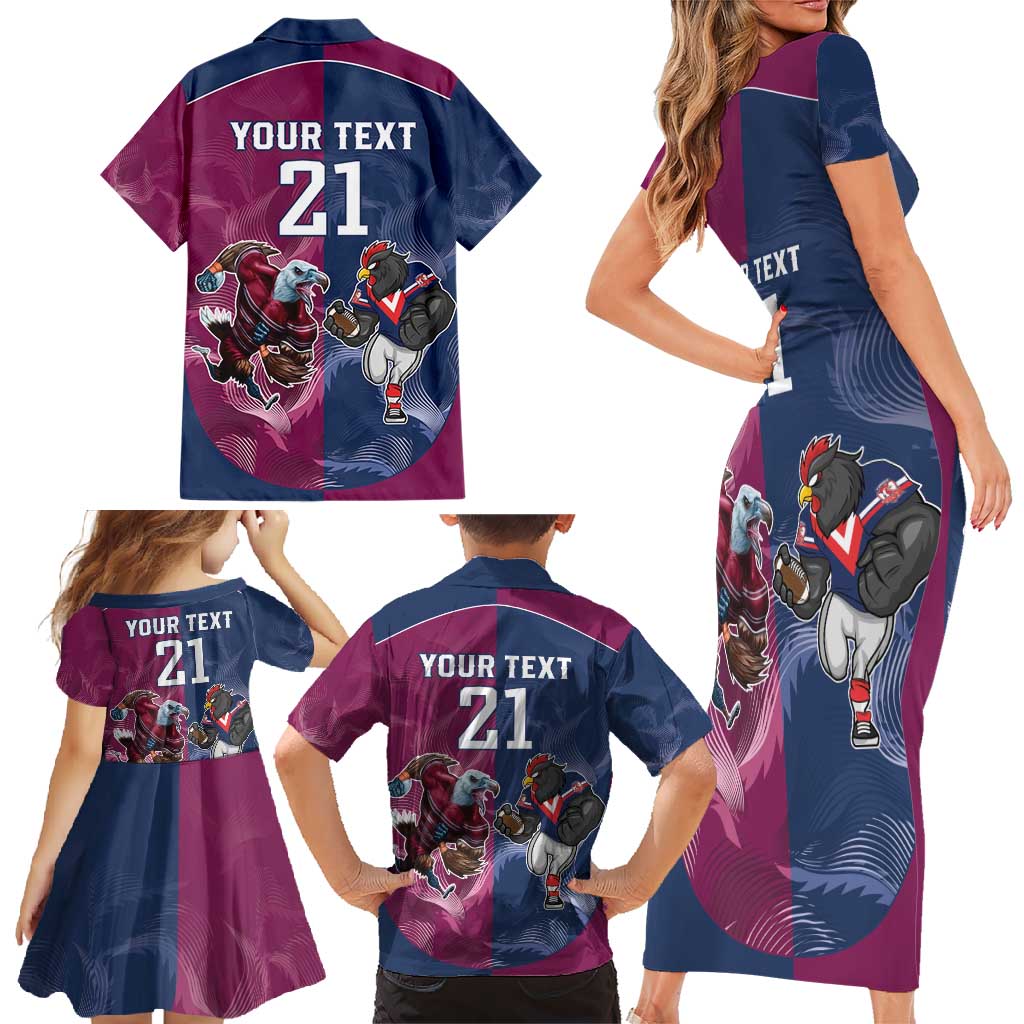 Roosters-Sea Eagles Rugby Custom Family Matching Short Sleeve Bodycon Dress and Hawaiian Shirt Half Grunge Style