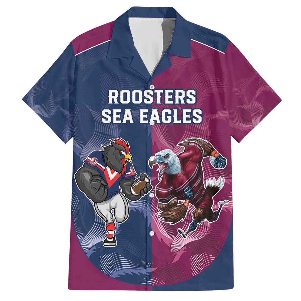 Roosters-Sea Eagles Rugby Custom Family Matching Short Sleeve Bodycon Dress and Hawaiian Shirt Half Grunge Style