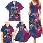 Roosters-Sea Eagles Rugby Custom Family Matching Summer Maxi Dress and Hawaiian Shirt Half Grunge Style