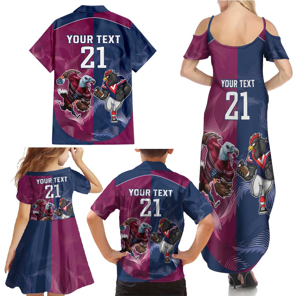 Roosters-Sea Eagles Rugby Custom Family Matching Summer Maxi Dress and Hawaiian Shirt Half Grunge Style