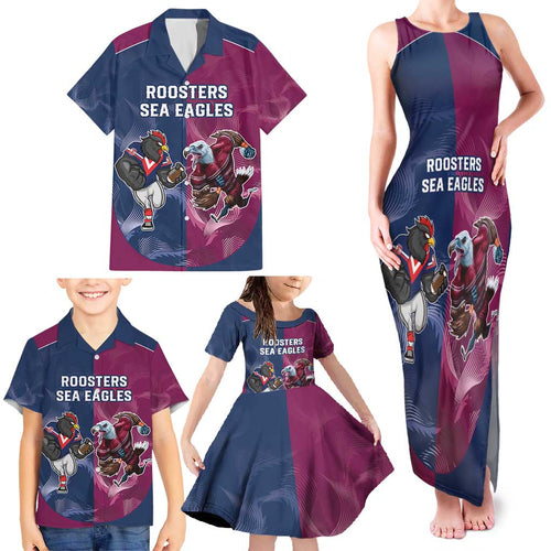 Roosters-Sea Eagles Rugby Custom Family Matching Tank Maxi Dress and Hawaiian Shirt Half Grunge Style