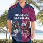 Roosters-Sea Eagles Rugby Custom Hawaiian Shirt Half Grunge Style