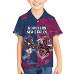 Roosters-Sea Eagles Rugby Custom Hawaiian Shirt Half Grunge Style