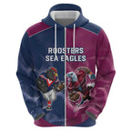 Roosters-Sea Eagles Rugby Custom Hoodie Half Grunge Style