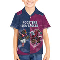 Roosters-Sea Eagles Rugby Custom Kid Hawaiian Shirt Half Grunge Style