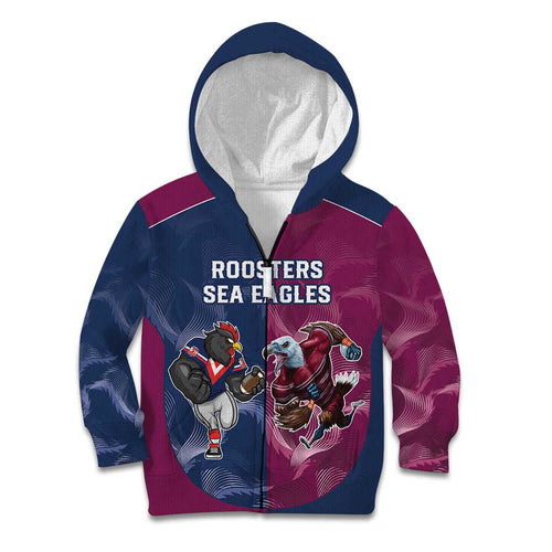 Roosters-Sea Eagles Rugby Custom Kid Hoodie Half Grunge Style