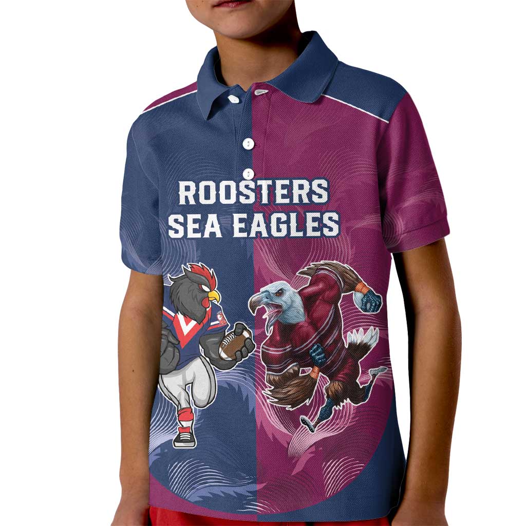 Roosters-Sea Eagles Rugby Custom Kid Polo Shirt Half Grunge Style